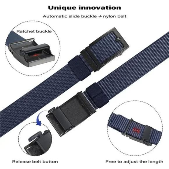 Ratchet Belt for Men, Nylon Web Tactical Belt with Automatic Slide Buckle - Picture 2 of 6